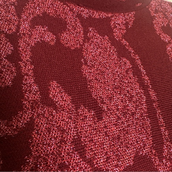 Sioni Womens Small Sweater Mock Red Metallic Sparkle Pullover Festive Holiday - Picture 6 of 9